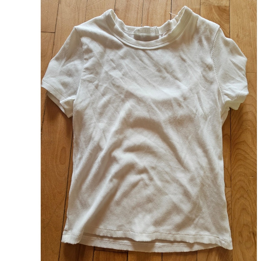 Sage + Stone White Ribbed Knit Short Sleeve Crew Neck Tee Shirt Womens Small
